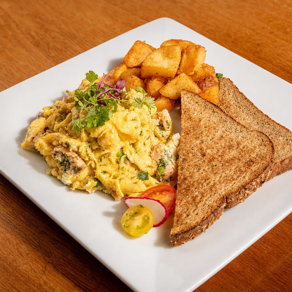 Smoked Salmon Scramble.